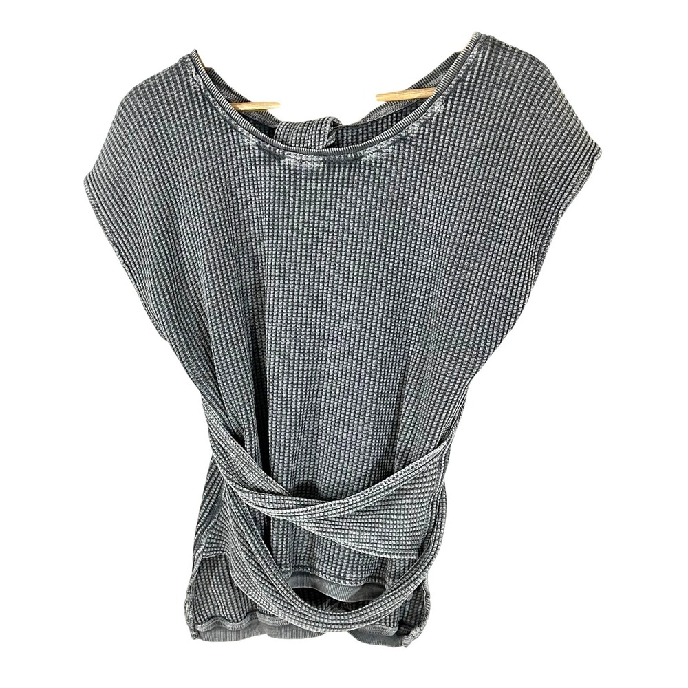FREE PEOPLE ONE Knit‎ Wrap Top Womans Small Gray Boho Balletcore